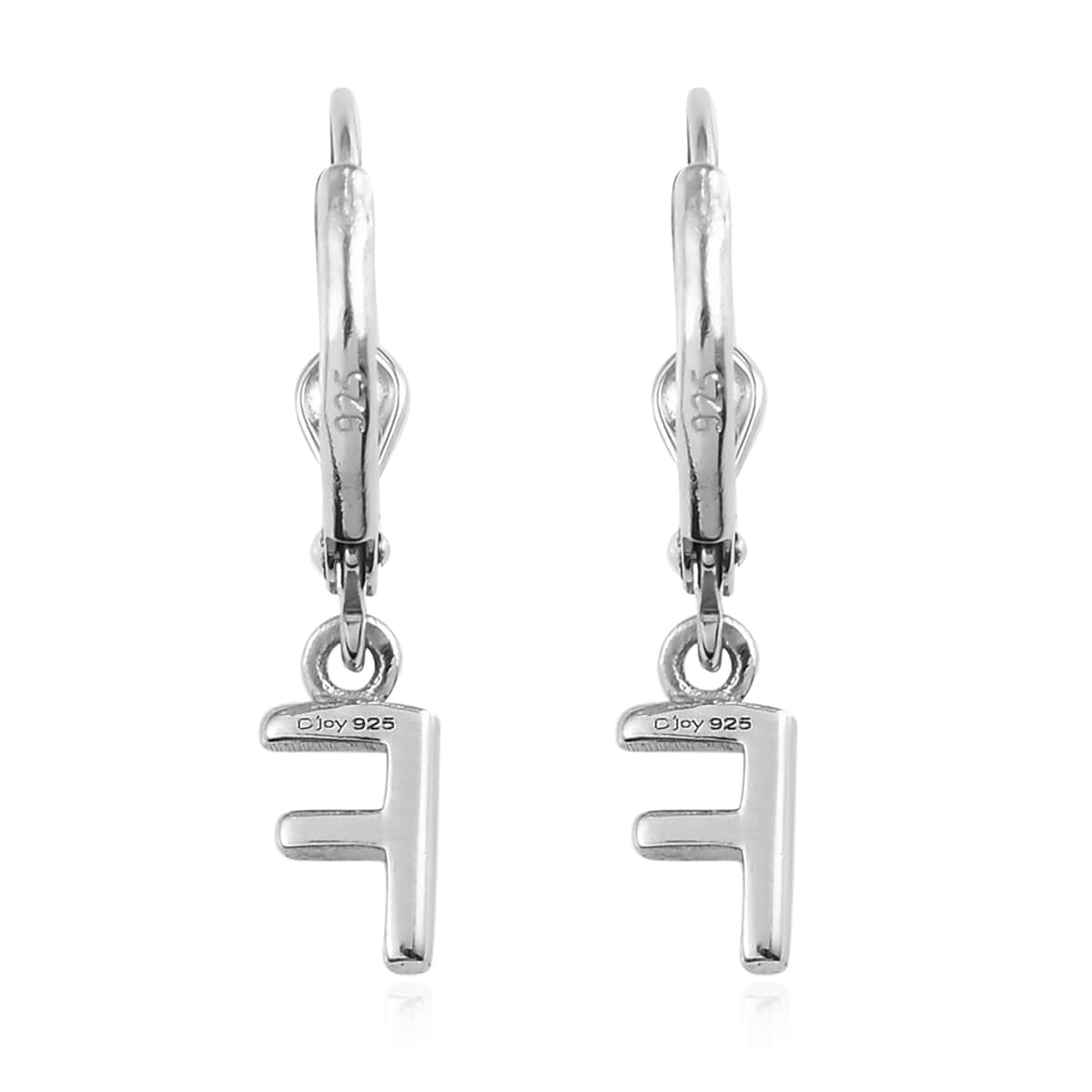Platinum Over Sterling Silver Dangle Initial F Earrings image number 4