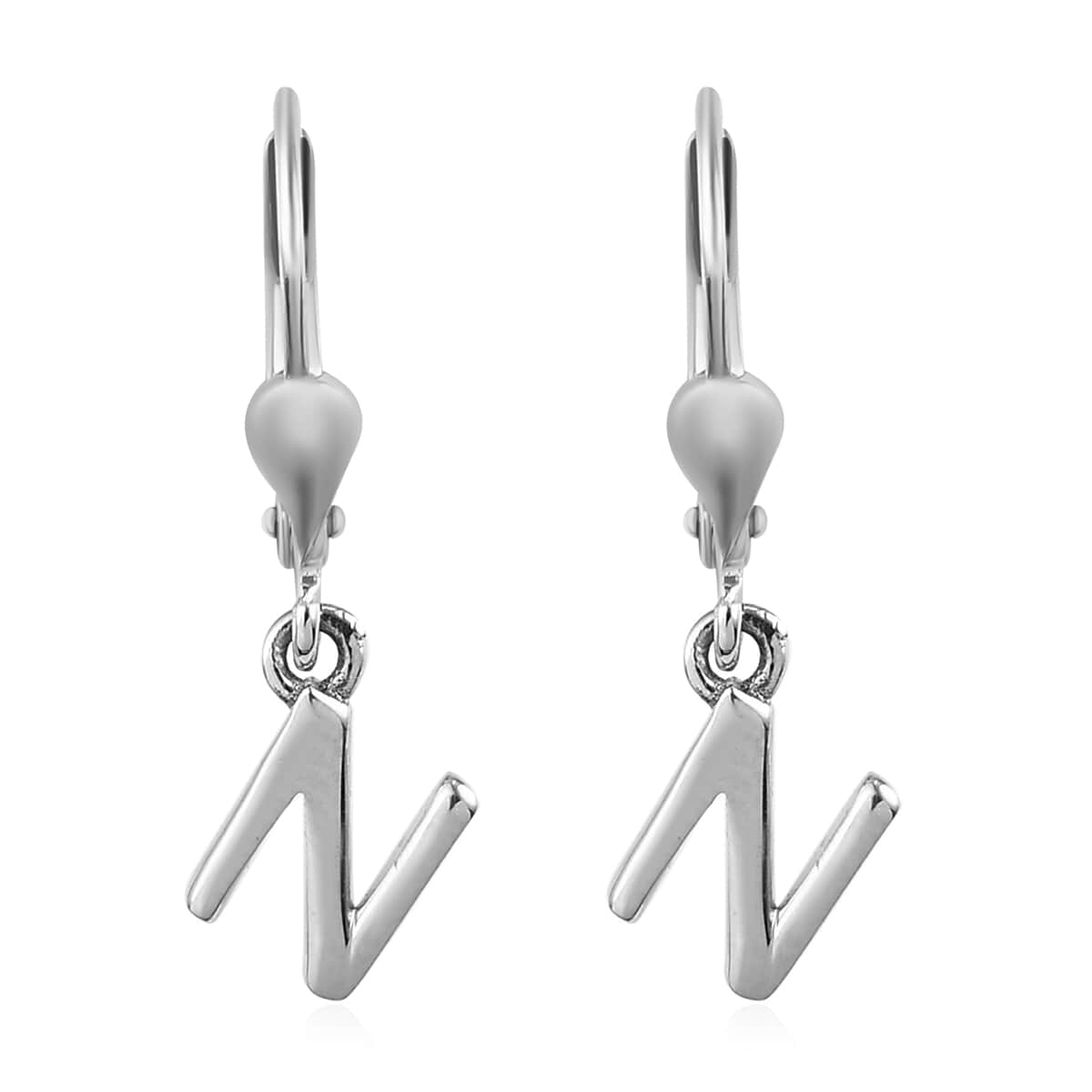 Platinum Over Sterling Silver Dangle Initial N Earrings image number 0