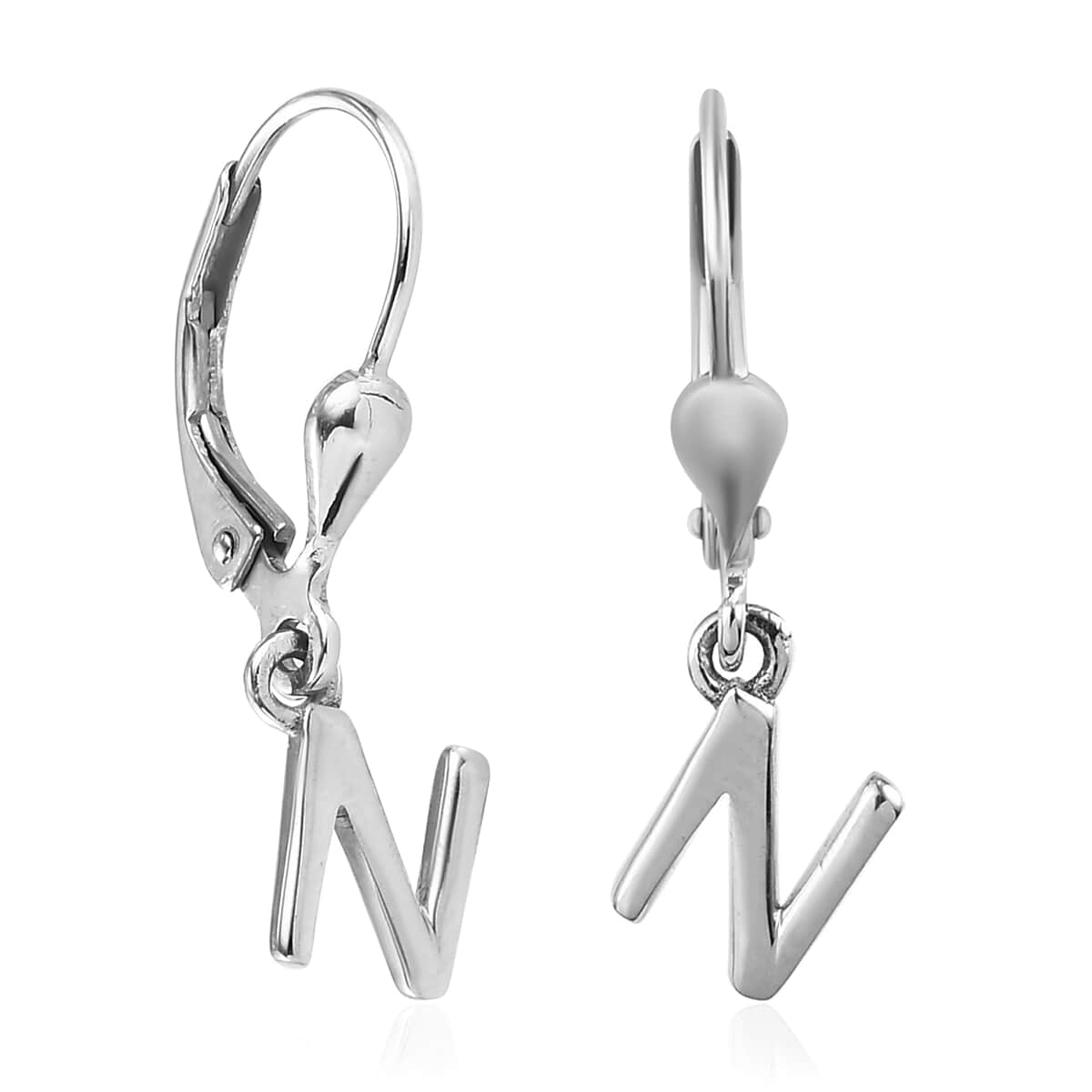 Platinum Over Sterling Silver Dangle Initial N Earrings image number 3