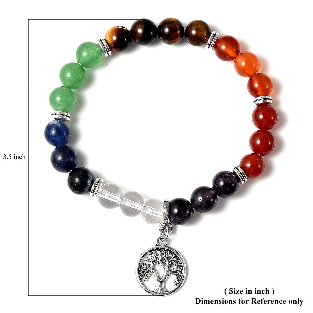 The 7 Chakras Jewelry Gift Set with Multi Gemstone Beads and Tree of Life Charm Bracelet in Silvertone (6.50 In) 82.00 ctw image number 5