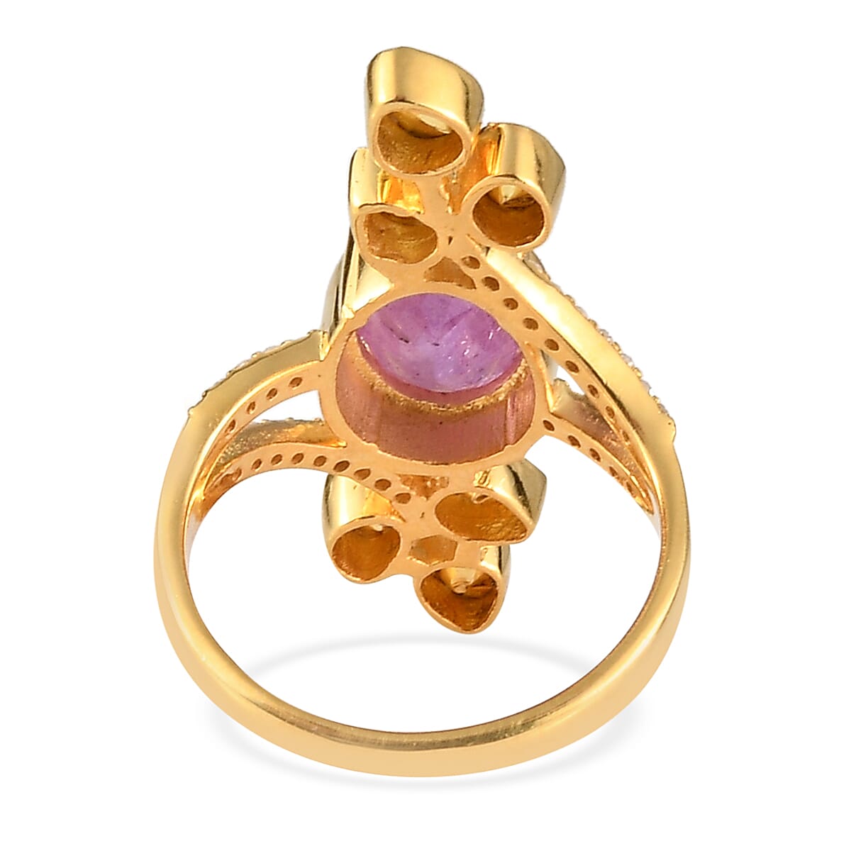 Ilakaka Hot Pink Sapphire and Polki Diamond Ring in Vermeil Yellow Gold Over Sterling Silver (Size 9.0) 2.85 ctw image number 4