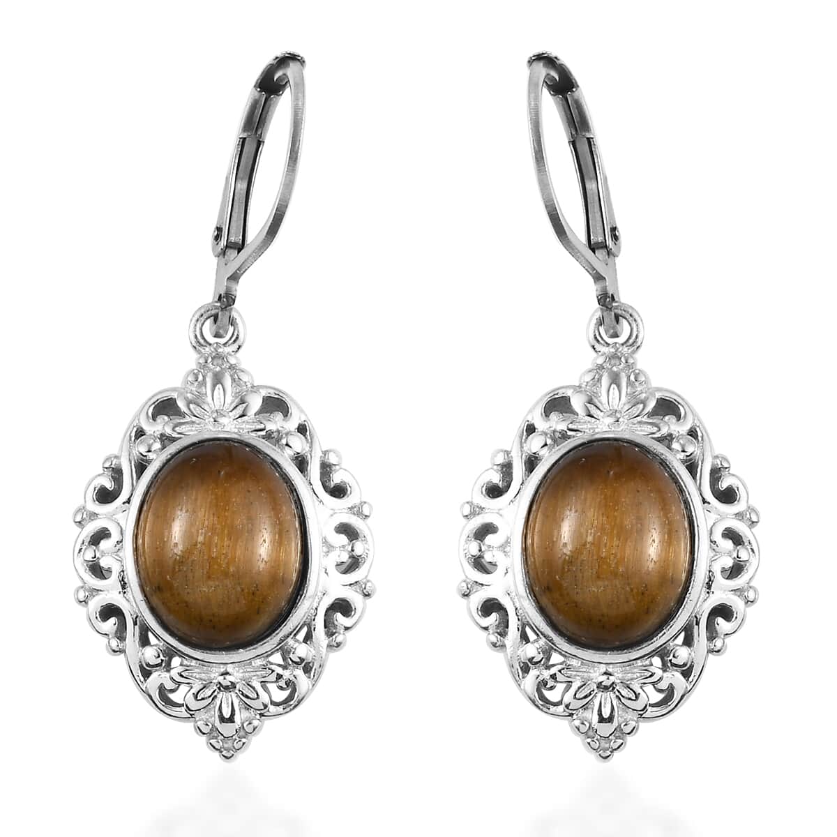 Tiger's Eye Lever Back Earrings in Platinum Over Copper With Magnet and Stainless Steel 6.25 ctw image number 0