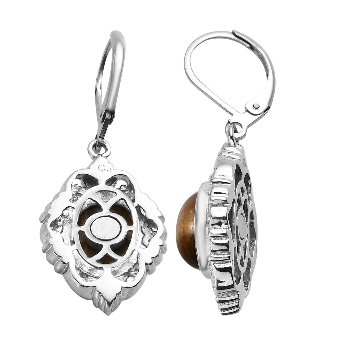 Tiger's Eye Lever Back Earrings in Platinum Over Copper With Magnet and Stainless Steel 6.25 ctw image number 3