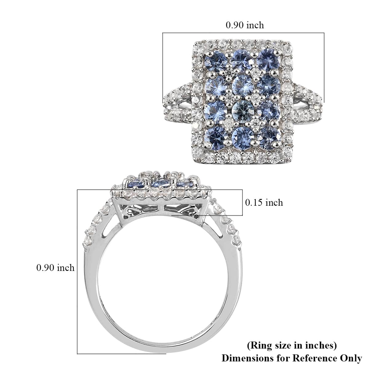 Blue Ceylon Sapphire and Zircon Cluster Ring in Platinum Over Sterling Silver (Size 9.0) 2.85 ctw image number 5