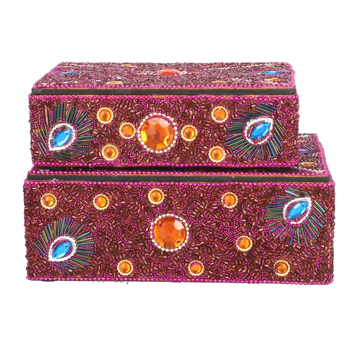 Handcrafted Set of 2 Pink Beaded Decorated Nested Box image number 2