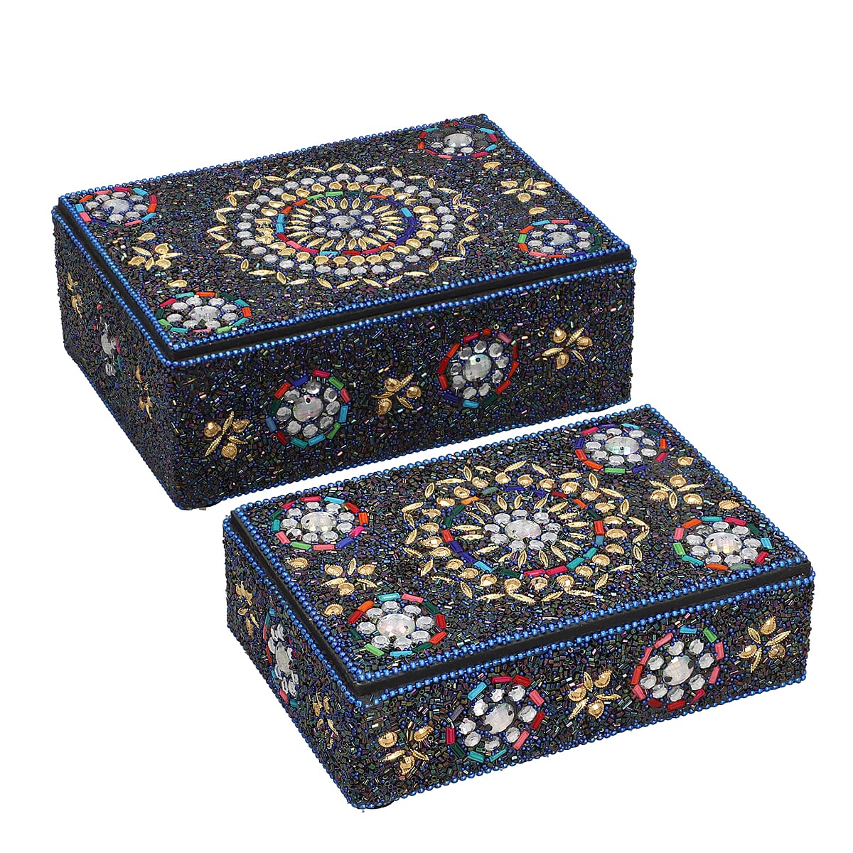 Handcrafted Set of 2 Black Multi Beaded Decorated Nested Box image number 0