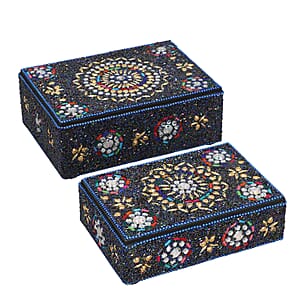 Handcrafted Set of 2 Black Multi Beaded Decorated Nested Box