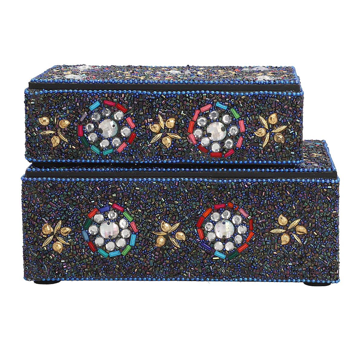 Handcrafted Set of 2 Black Multi Beaded Decorated Nested Box image number 2