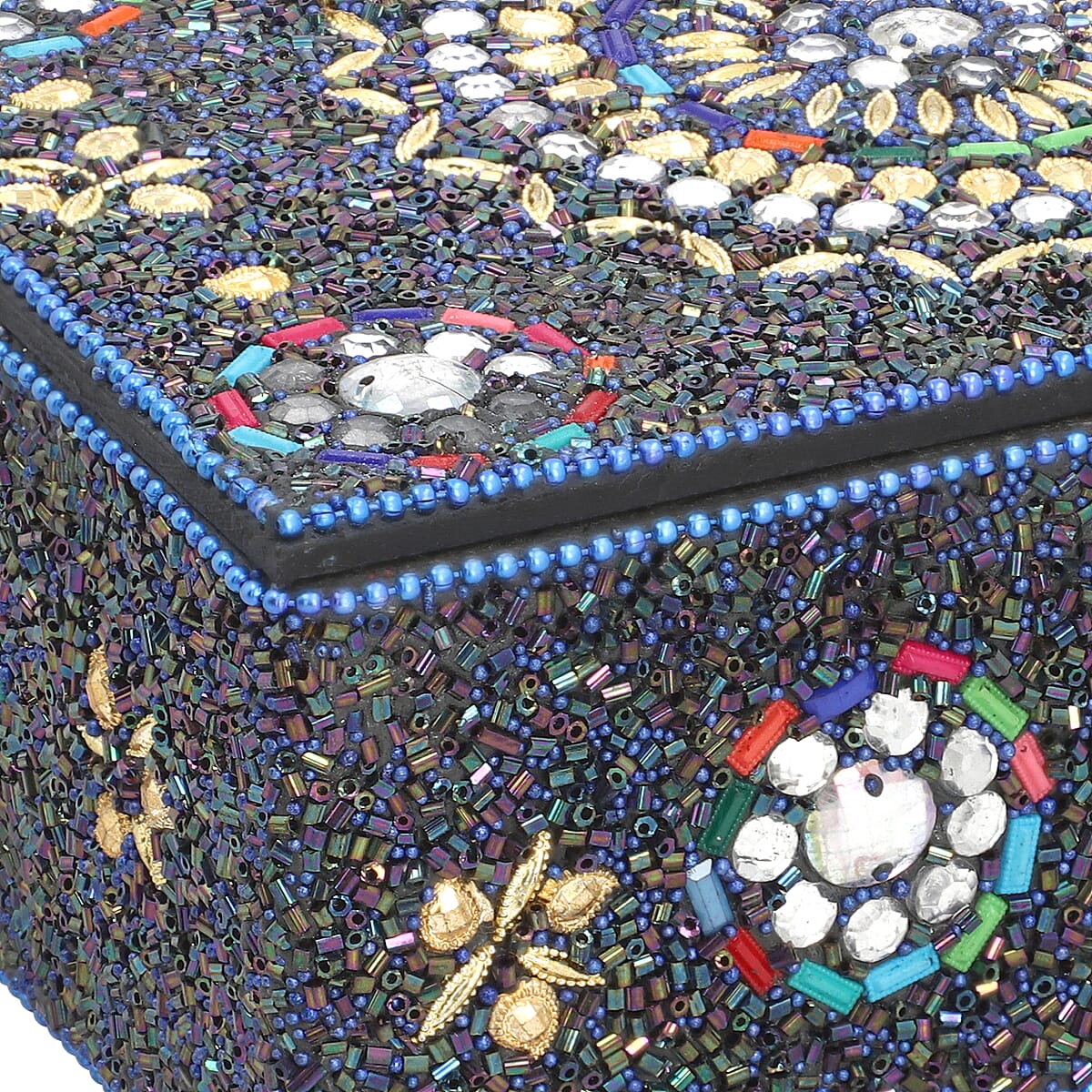 Handcrafted Set of 2 Black Multi Beaded Decorated Nested Box image number 5