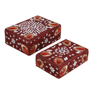 Handcrafted Set of 2 Red Multi Beaded Decorated Nested Box
