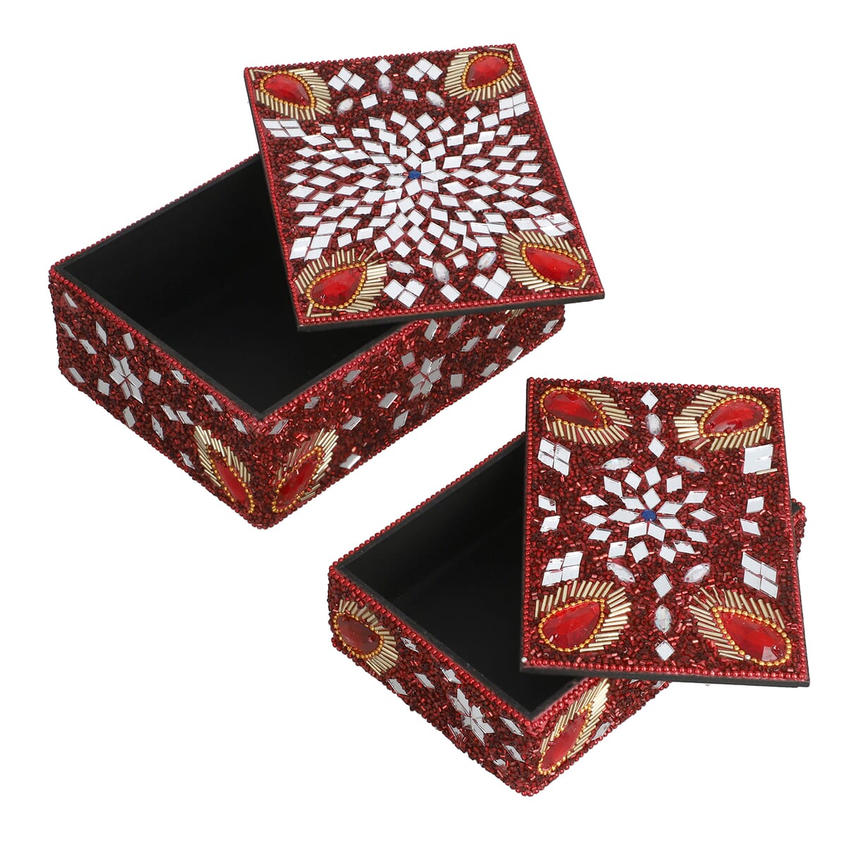 Handcrafted Set of 2 Red Multi Beaded Decorated Nested Box image number 4