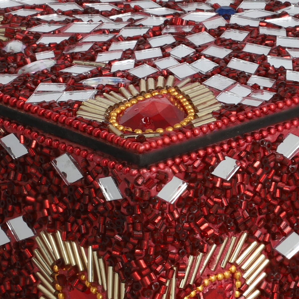 Handcrafted Set of 2 Red Multi Beaded Decorated Nested Box image number 5