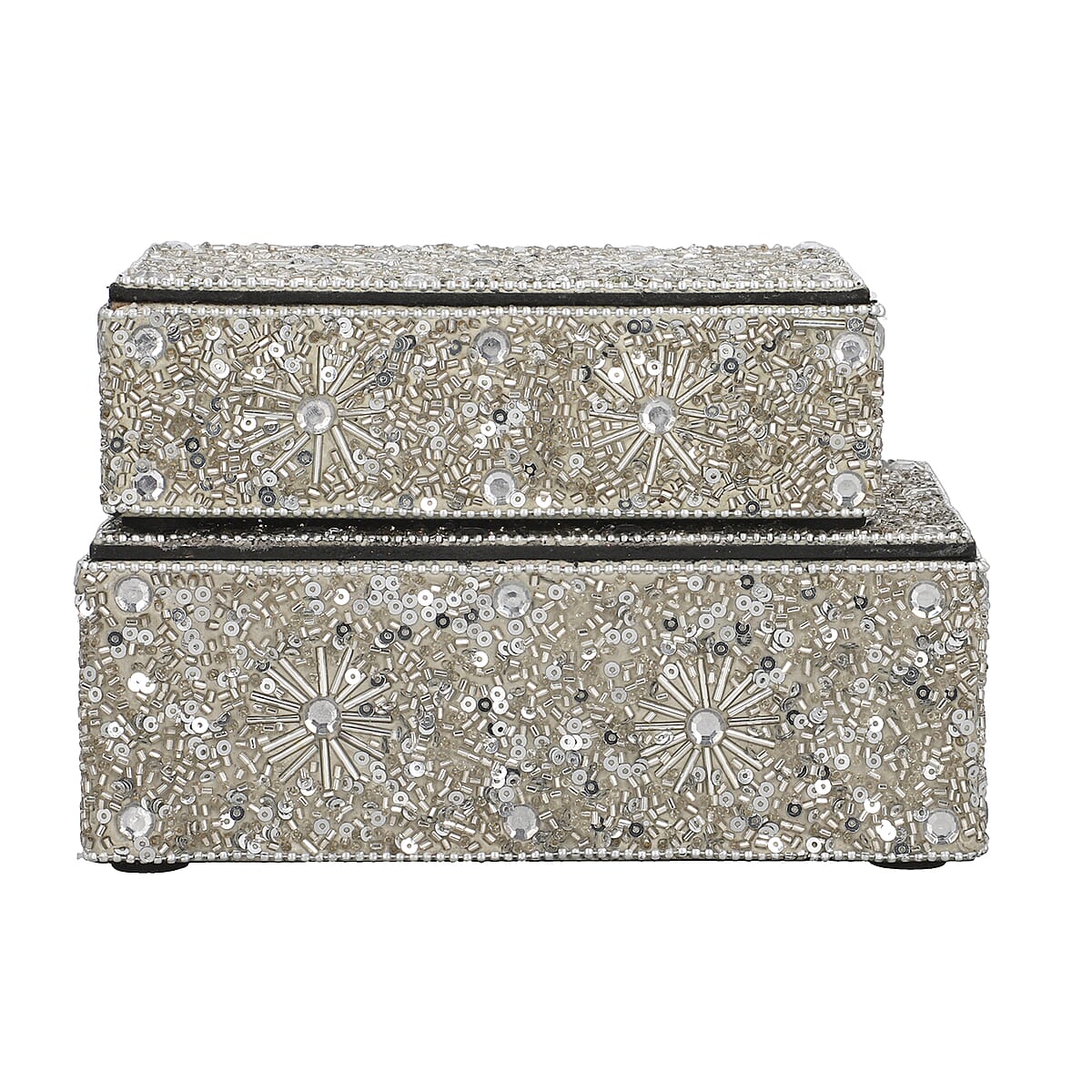 Handcrafted Set of 2 Silver Beaded Decorated Nested Box image number 2