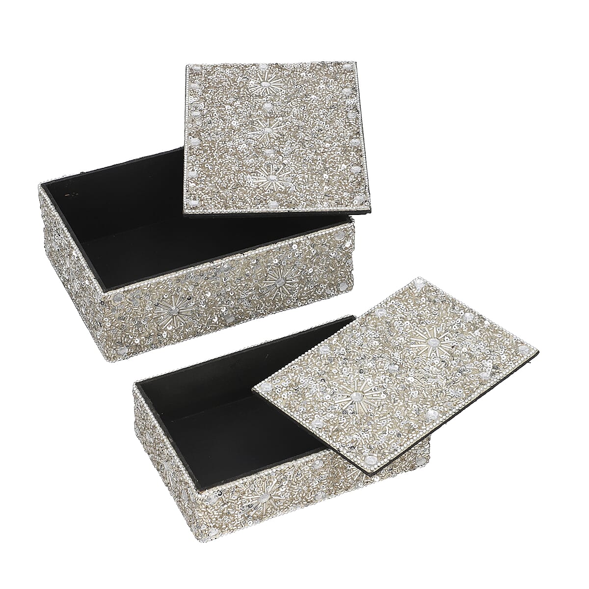 Handcrafted Set of 2 Silver Beaded Decorated Nested Box image number 3