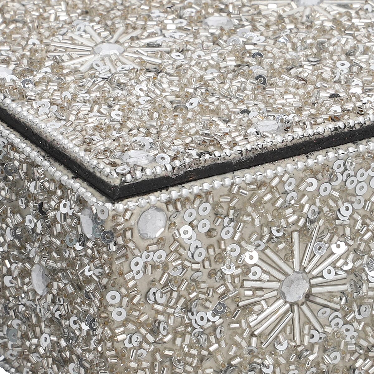 Handcrafted Set of 2 Silver Beaded Decorated Nested Box image number 5