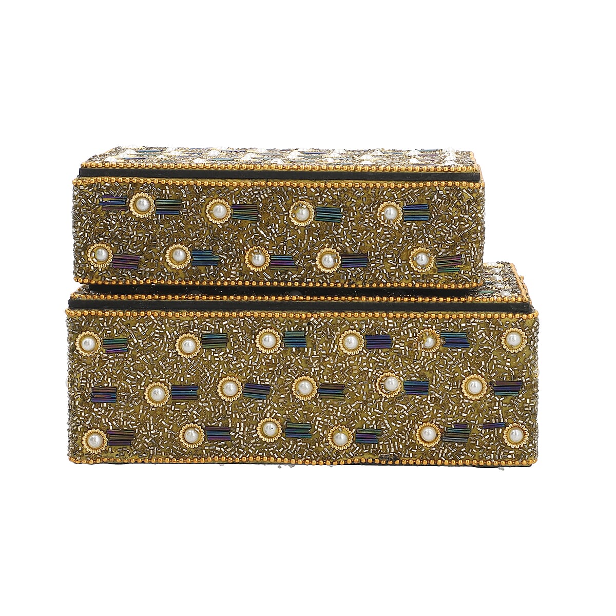 Handcrafted Set of 2 Golden Beaded Decorated Nested Box image number 2