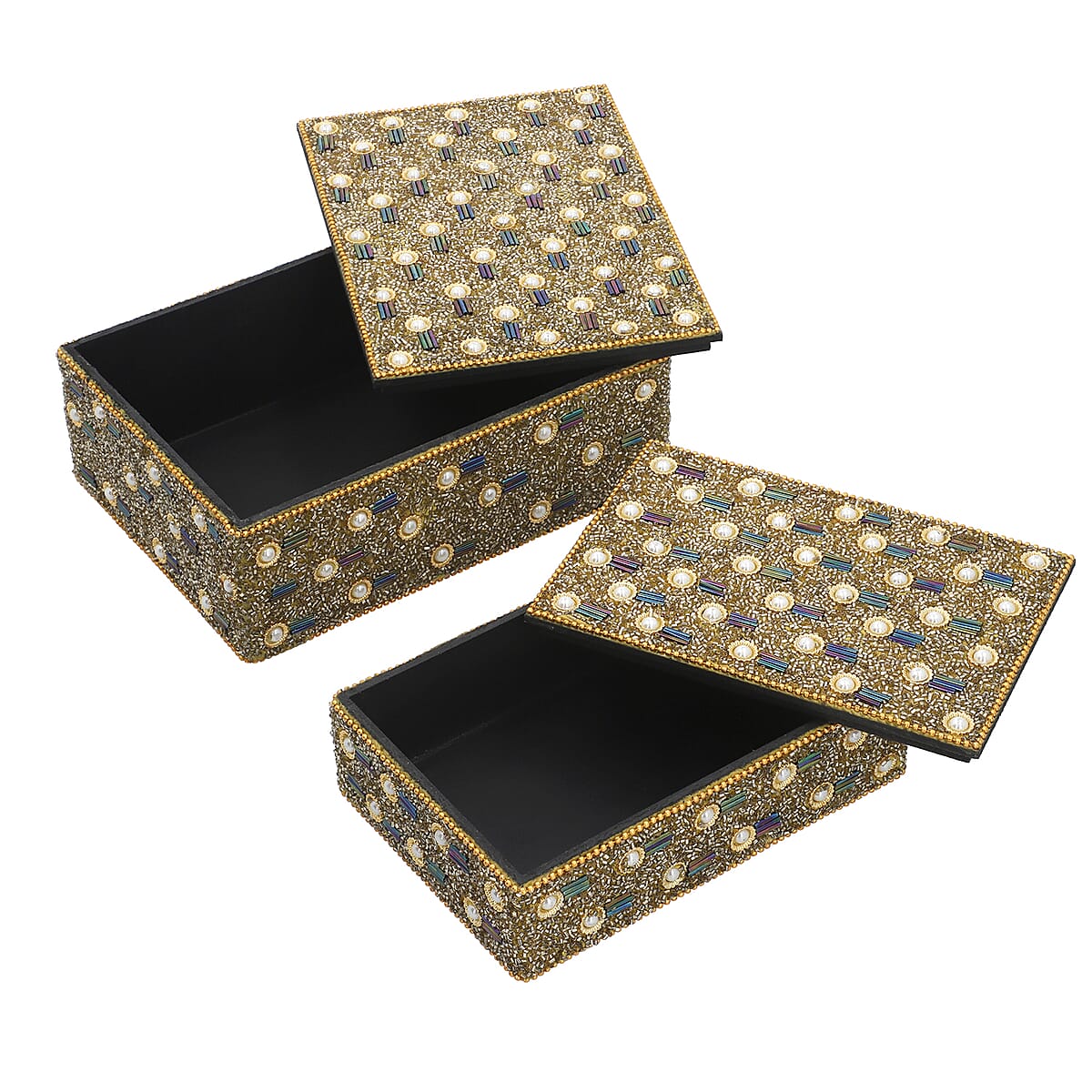 Handcrafted Set of 2 Golden Beaded Decorated Nested Box image number 3