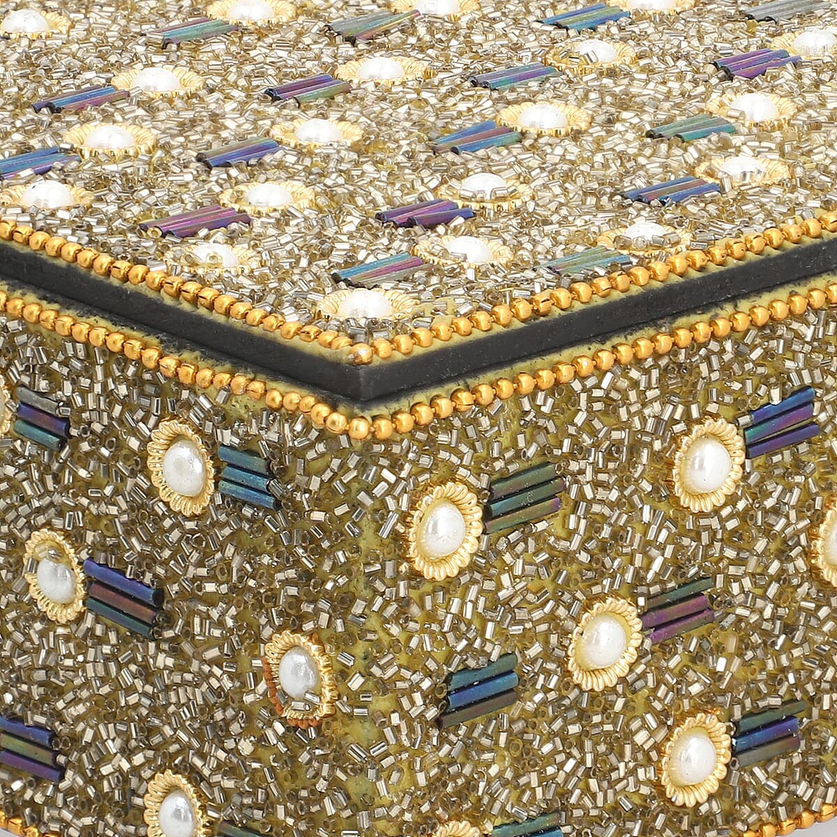 Handcrafted Set of 2 Golden Beaded Decorated Nested Box image number 5