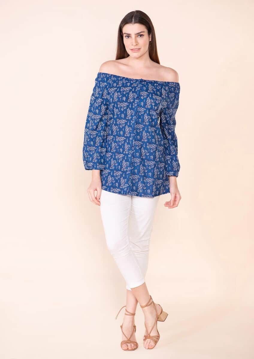 TAMSY Blue Rayon Off Shoulder Top -L image number 2