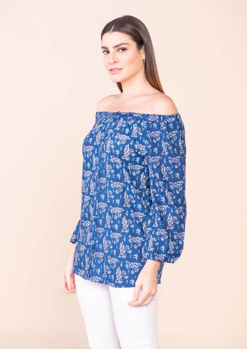 TAMSY Blue Rayon Off Shoulder Top -L image number 4