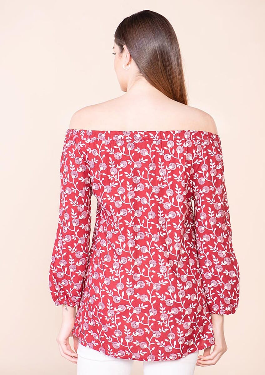 Tamsy Red Rayon Off Shoulder Top -L image number 1