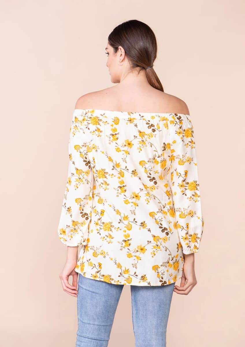 Tamsy Yellow floral pattern Off Shoulder Top -L image number 1