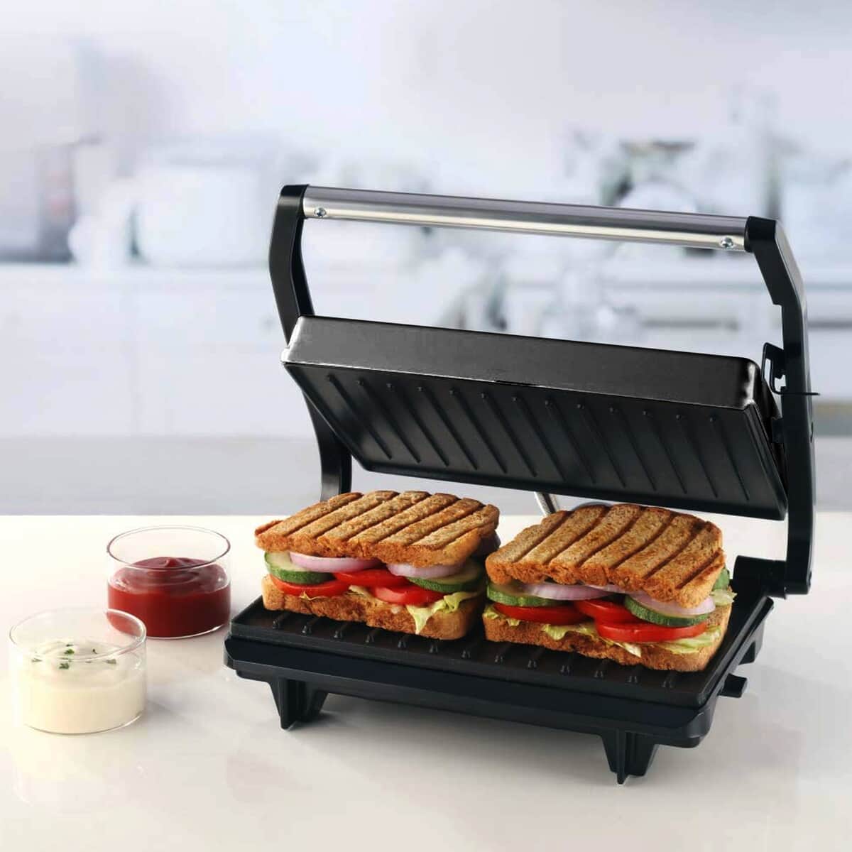Homesmart Black 2-Slice Press Grill with Non-Stick Coating and Floating Hinge System image number 1