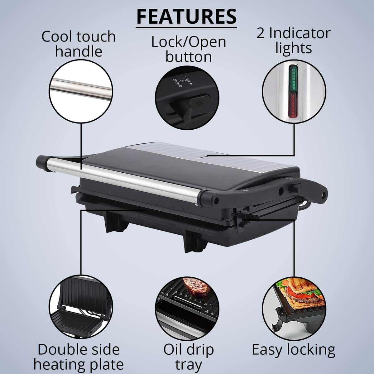 Homesmart Black 2-Slice Press Grill with Non-Stick Coating and Floating Hinge System image number 2