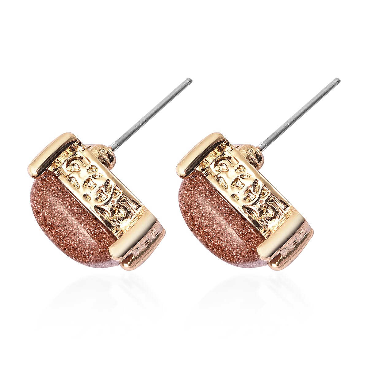 Gold Sandstone Button Shape Stud Earrings in Goldtone 2.00 ctw image number 3