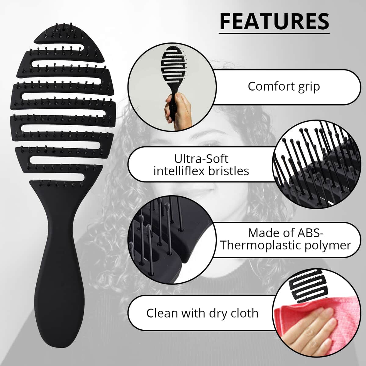 Black Flexible Hair Brush image number 2