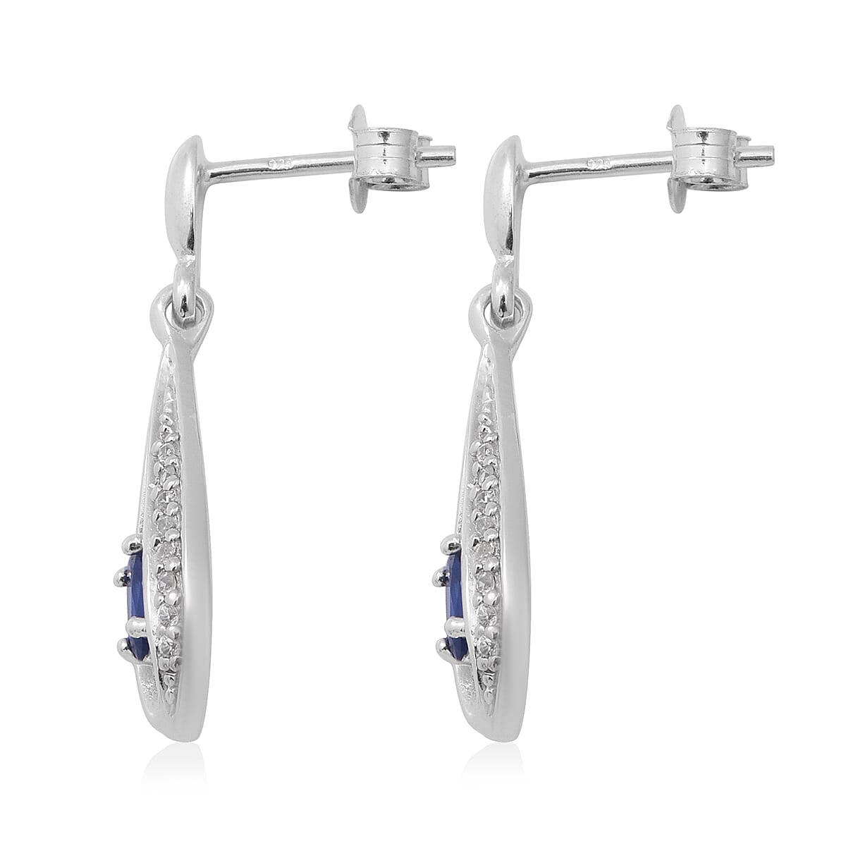 Ceylon Blue Sapphire and Natural White Zircon Earrings in Platinum Over Sterling Silver 0.90 ctw image number 2