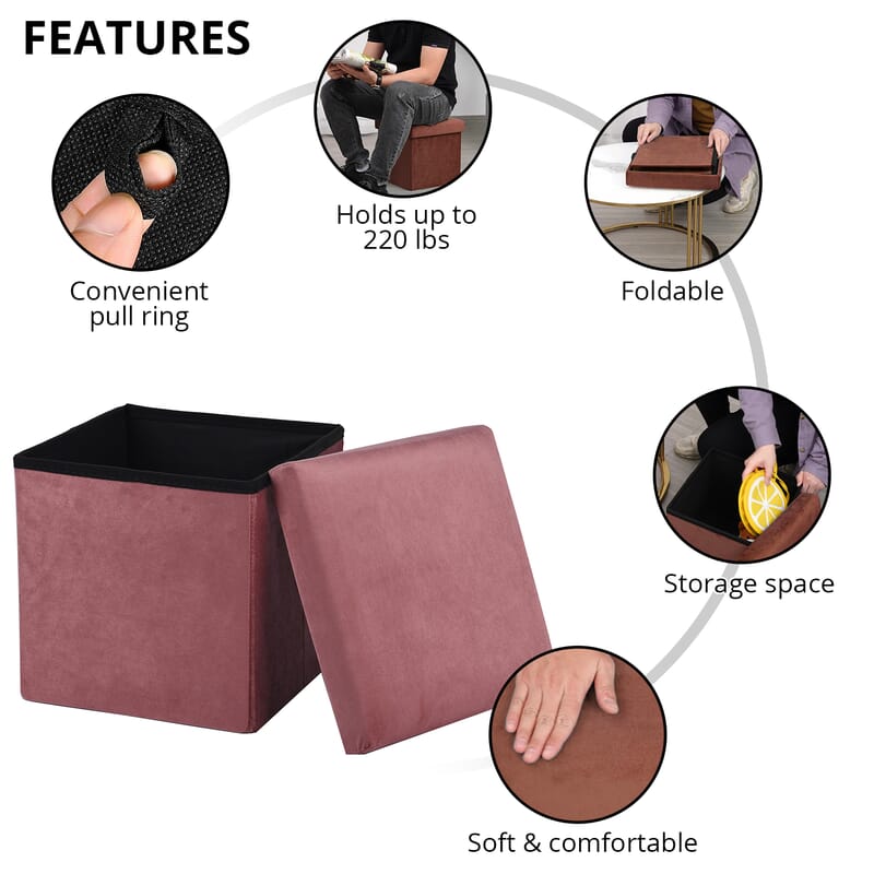 Pink Velvet Outer and Woven Inner Folding Ottoman