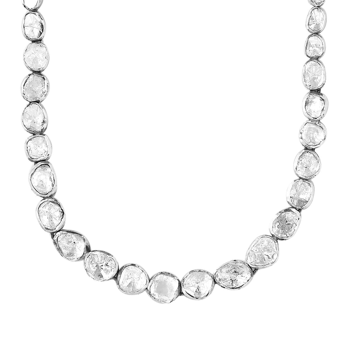 Artisan Crafted Polki Diamond Tennis Necklace 20 Inches in Platinum Over Sterling Silver 13.50 ctw image number 0