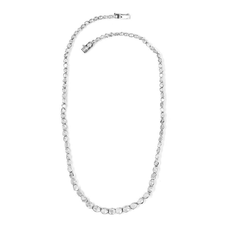 Artisan Crafted Polki Diamond 13.50 ctw Tennis Necklace 20 Inches in Platinum Over Sterling Silver