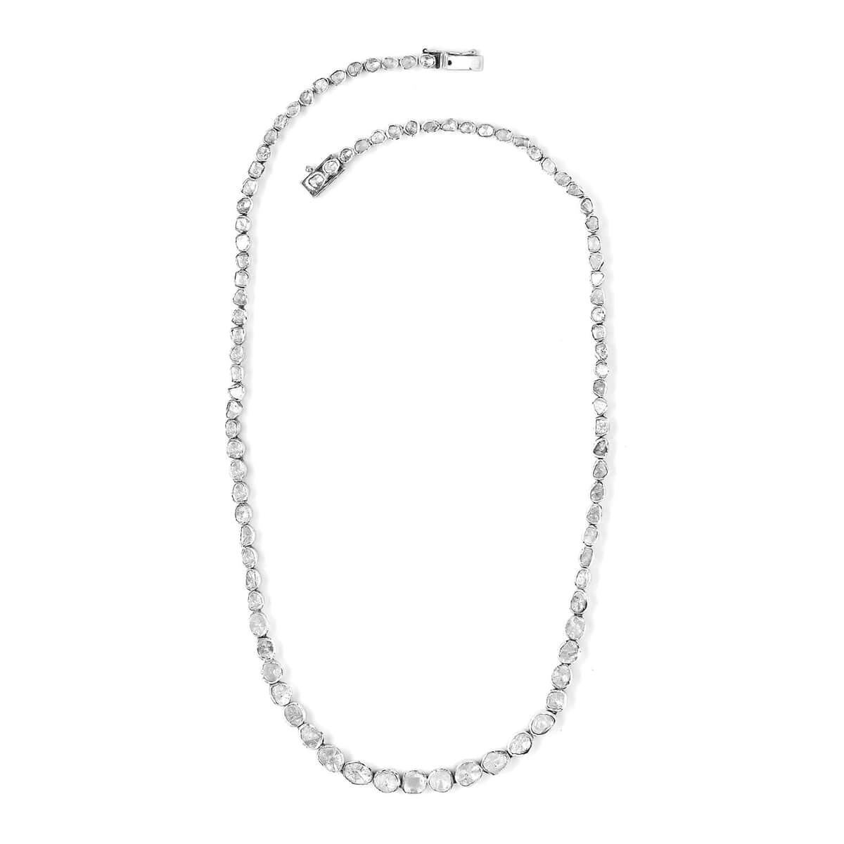Artisan Crafted Polki Diamond Tennis Necklace 20 Inches in Platinum Over Sterling Silver 13.50 ctw image number 3