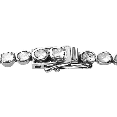 Artisan Crafted Polki Diamond 13.50 ctw Tennis Necklace 20 Inches in Platinum Over Sterling Silver