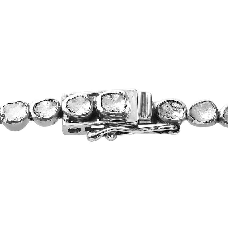 Artisan Crafted Polki Diamond 13.50 ctw Tennis Necklace 20 Inches in Platinum Over Sterling Silver