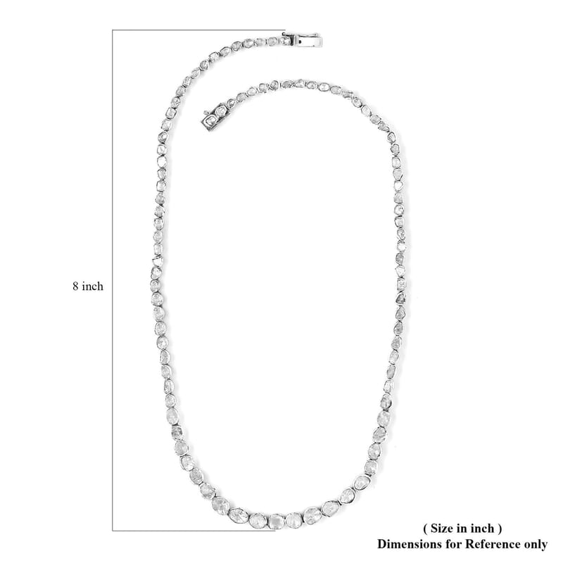 Artisan Crafted Polki Diamond 13.50 ctw Tennis Necklace 20 Inches in Platinum Over Sterling Silver