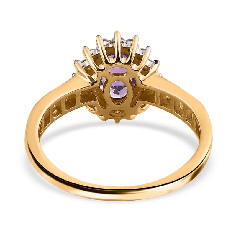 Luxoro 10K Yellow Gold AAA Purple Sapphire and Diamond Halo Ring (Size 10.0) 1.15 ctw
