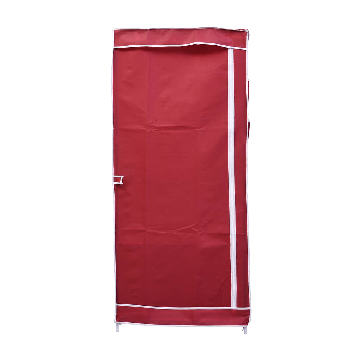 Red Collapsible Wardrobe with 2 Outer pockets and Zippered Door (Non-Woven Fabric) image number 0