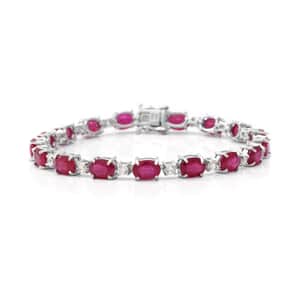 Niassa Ruby (FF) and Natural White Zircon Bracelet in Platinum Over Sterling Silver (7.25 In) 9.50 Grams 21.75 ctw