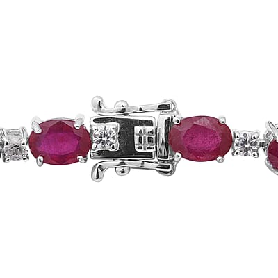 Niassa Ruby (FF) and Natural White Zircon Bracelet in Platinum Over Sterling Silver (7.25 In) 9.50 Grams 21.75 ctw