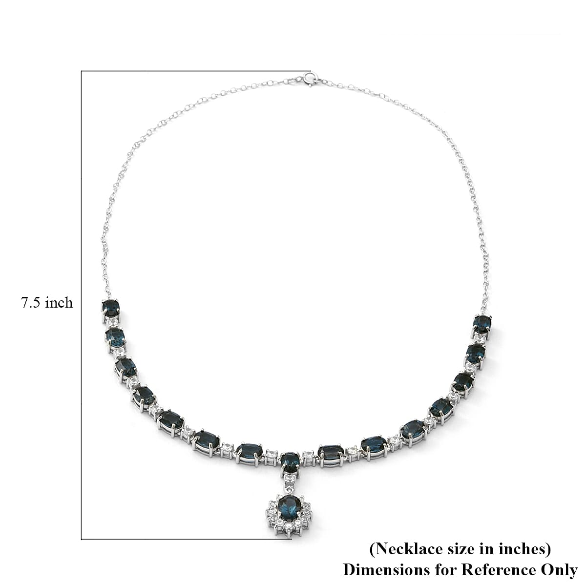 London Blue Topaz and Natural White Zircon Necklace 18 Inches in Platinum Over Sterling Silver 10 Grams 18.30 ctw