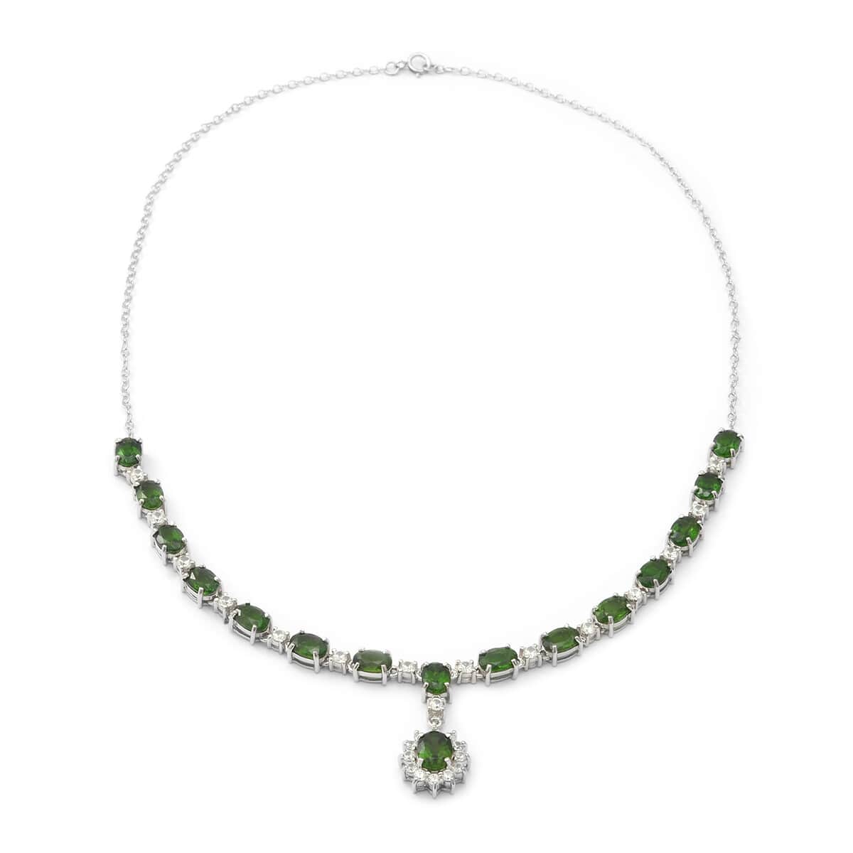 Natural Chrome Diopside and Natural White Zircon Necklace 18 Inches in Platinum Over Sterling Silver 9.40 Grams 17.75 ctw image number 0