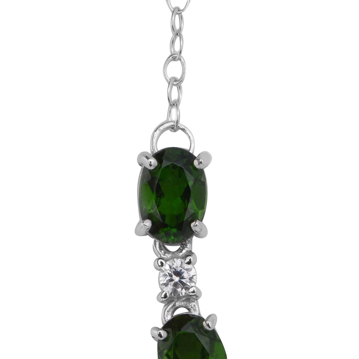 Natural Chrome Diopside and Natural White Zircon Necklace 18 Inches in Platinum Over Sterling Silver 9.40 Grams 17.75 ctw image number 3