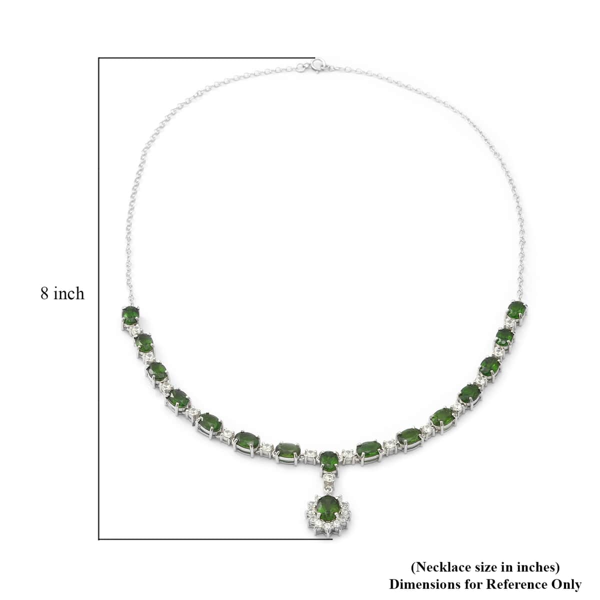 Natural Chrome Diopside and Natural White Zircon Necklace 18 Inches in Platinum Over Sterling Silver 9.40 Grams 17.75 ctw image number 5