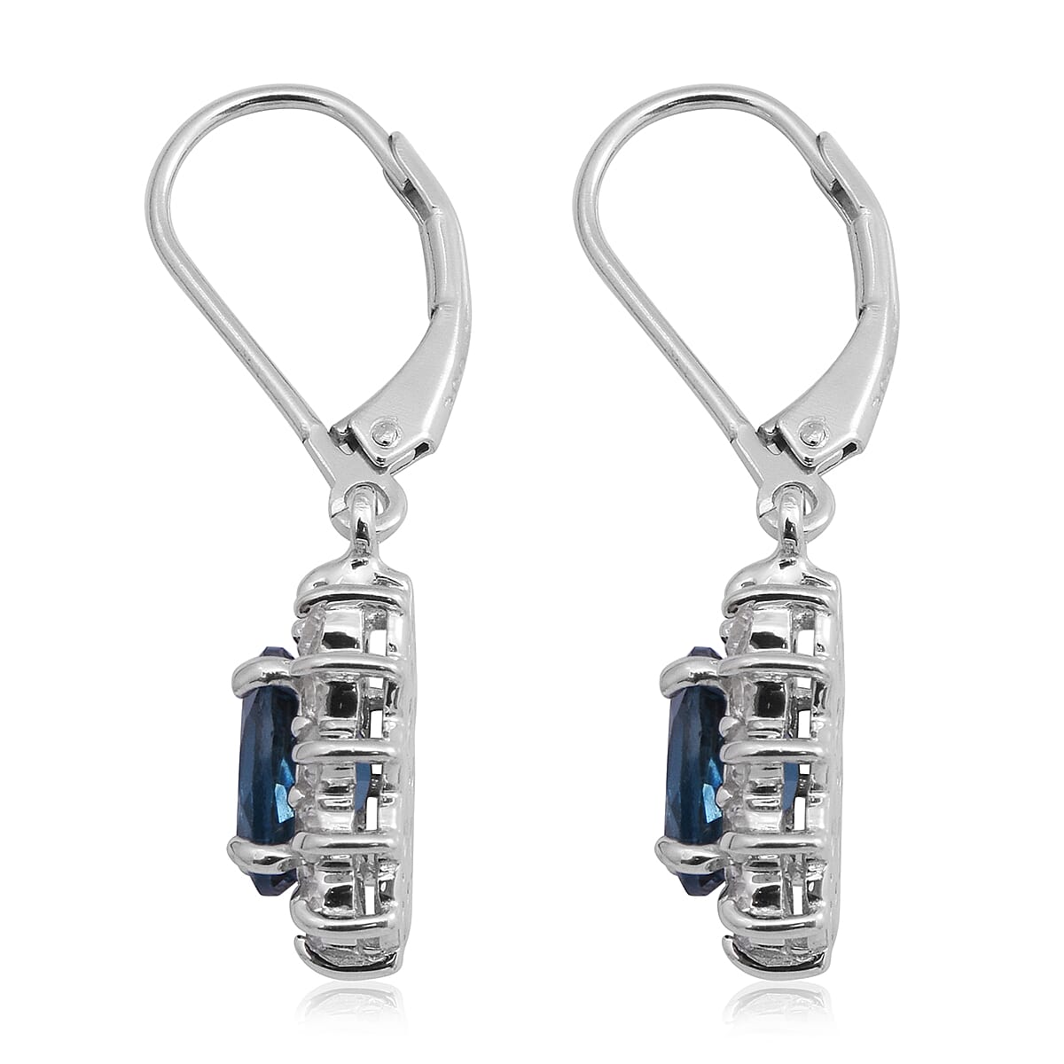 London Blue Topaz and Natural White Zircon Sunburst Lever Back Earrings in Platinum Over Sterling Silver 4.10 ctw