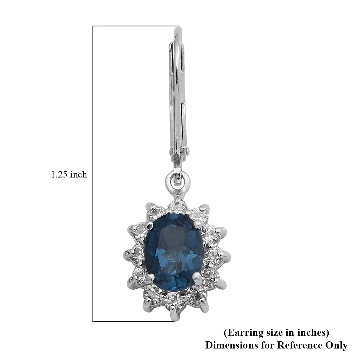 London Blue Topaz and Natural White Zircon Sunburst Lever Back Earrings in Platinum Over Sterling Silver 4.10 ctw