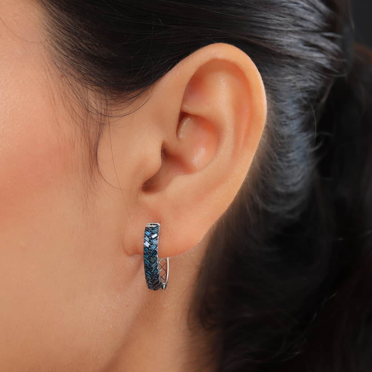 Venice Blue Diamond I1-I2 Earrings in Platinum Over Sterling Silver 0.50 ctw image number 2