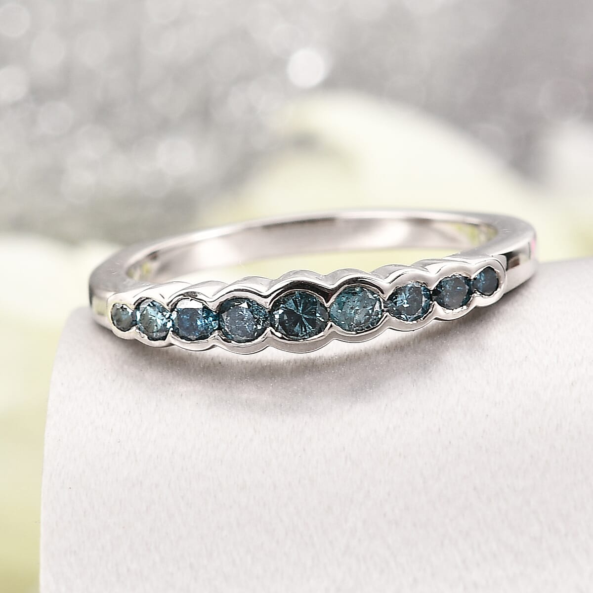 Venice Blue Diamond I1-I2 Band Ring in Platinum Over Sterling Silver (Size 7.0) 0.33 ctw image number 1